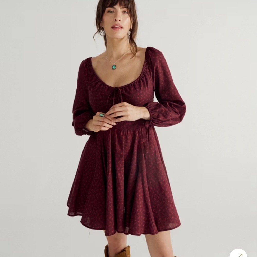 Tecovas Burgundy Long Sleeve Fit-and-Flare Dress